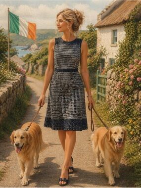 J. Crew Navy and White Sleeveless Fit-and-Flare Knit Dress